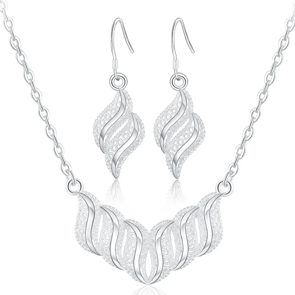 Charms 925 Sterling Silver Wedding Jewelry Set For Women Pendant Necklace And Earrings Top Quality