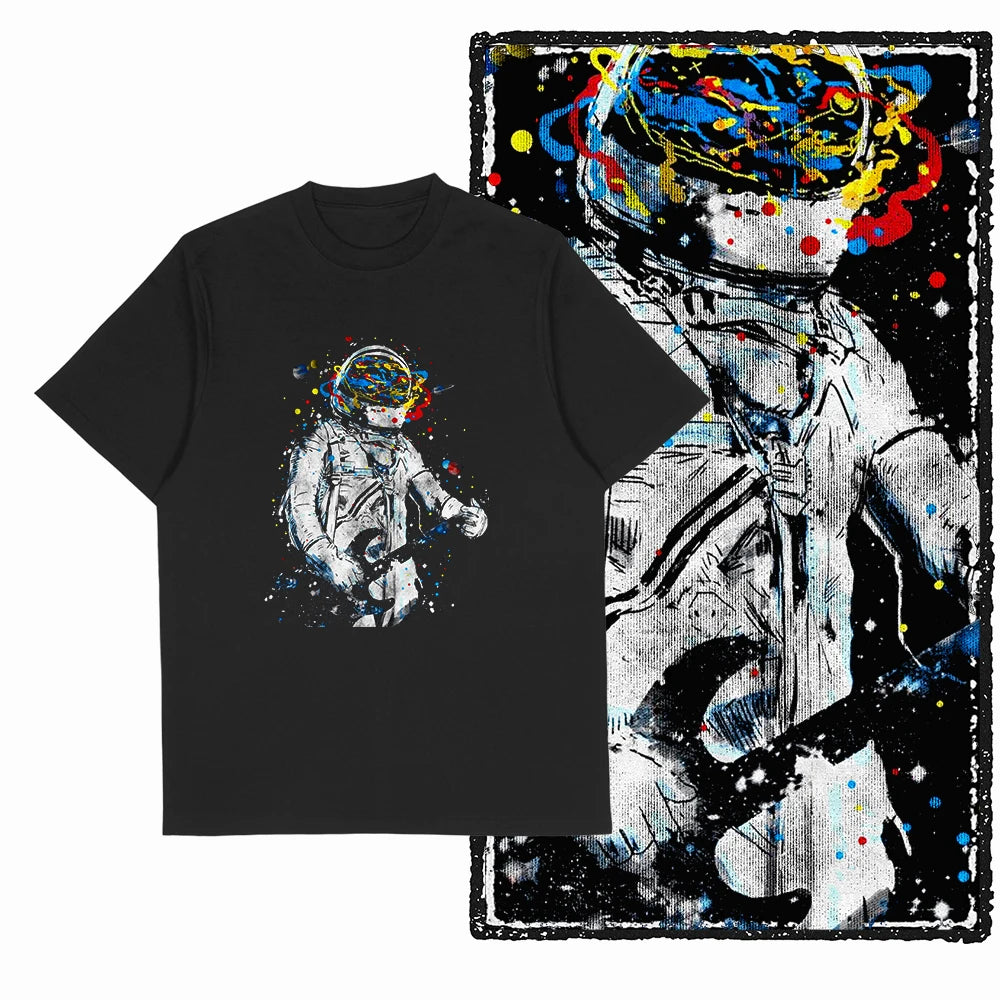 The Coolmind Men's 100% Cotton Astronaut Graphic T-Shirt - Black