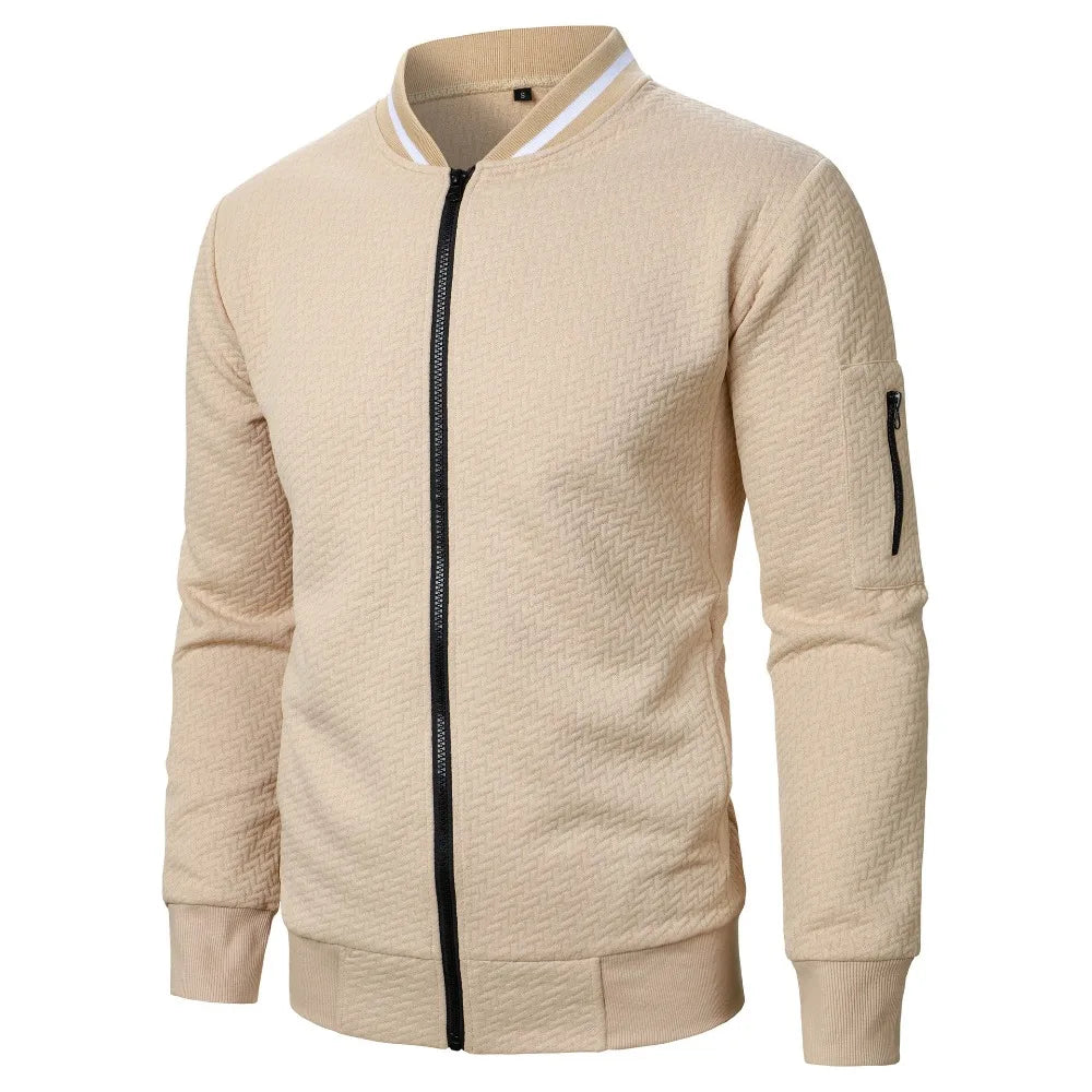 New Men's New Zip Stand Collar Sweatshirt Jacket Men's Casual Jacquard Cardigan Sweatshirts Baseball Jackets Men Clothing