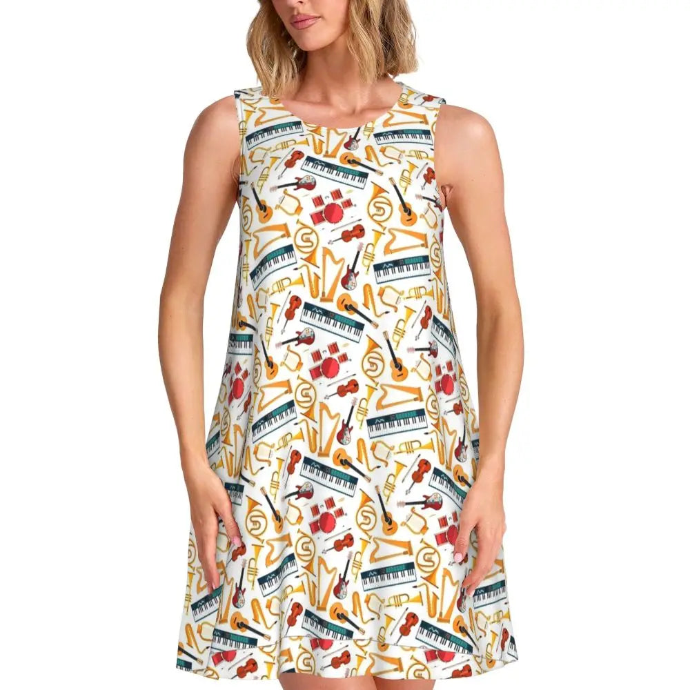 Music Note Colour Style Dress Boho Dresses Spring Aesthetic Oversized Tank Dress New Arrival Female Printed Vestido