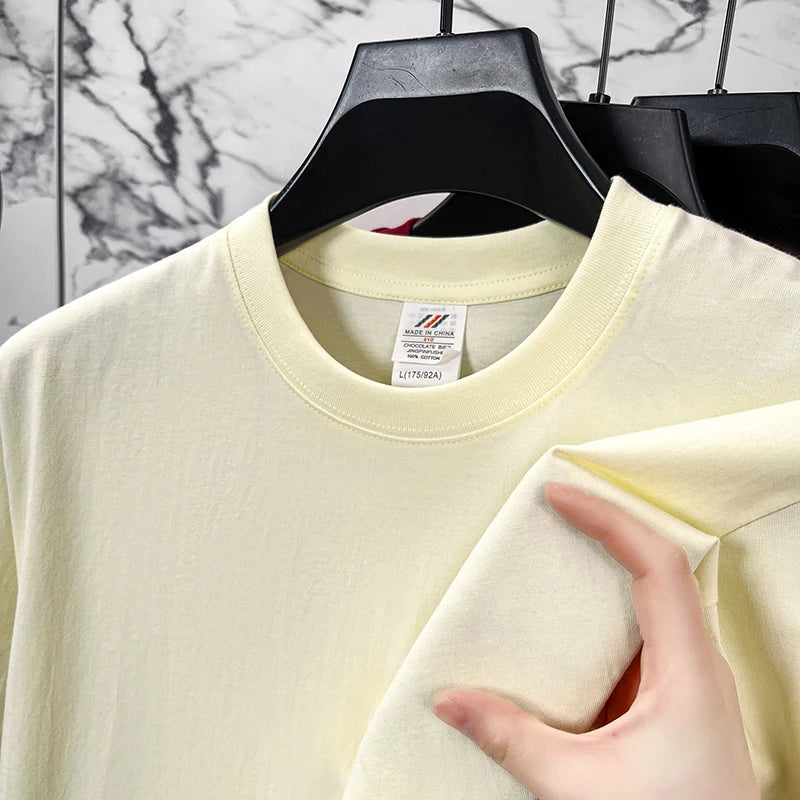 Men's Pure Cotton Casual T-Shirt - Short Sleeve Round Neck Solid Top