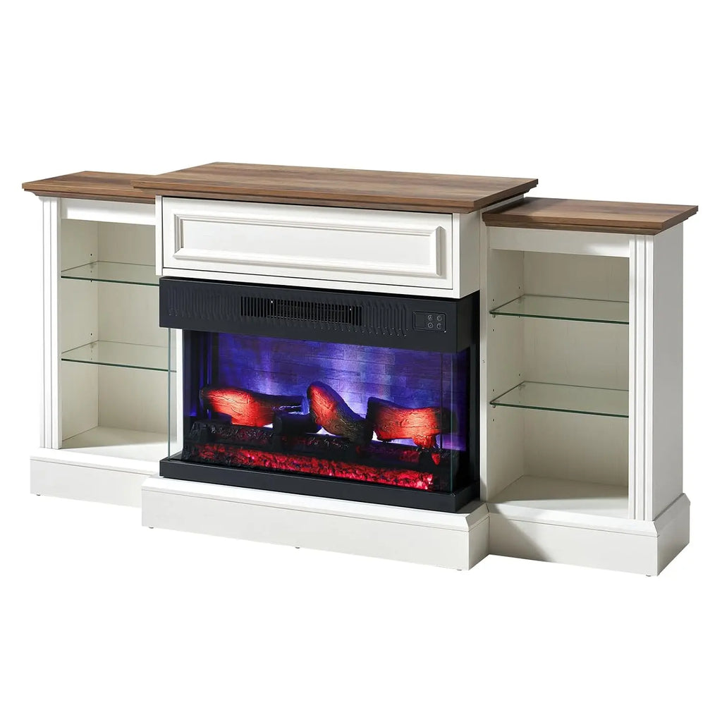 Farmhouse 60" Fireplace TV Stand with 28" Electric Fireplace | 3-Sided Electric Fireplace, Media Entertainment, Customized