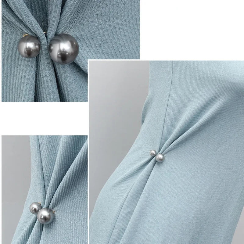 4Pcs/set Women Fashion Tightening Waistband Pin Double Pearl Brooches Metal Lapel Pin Brooch Pins Sweater Shirt Cardigan Brooch