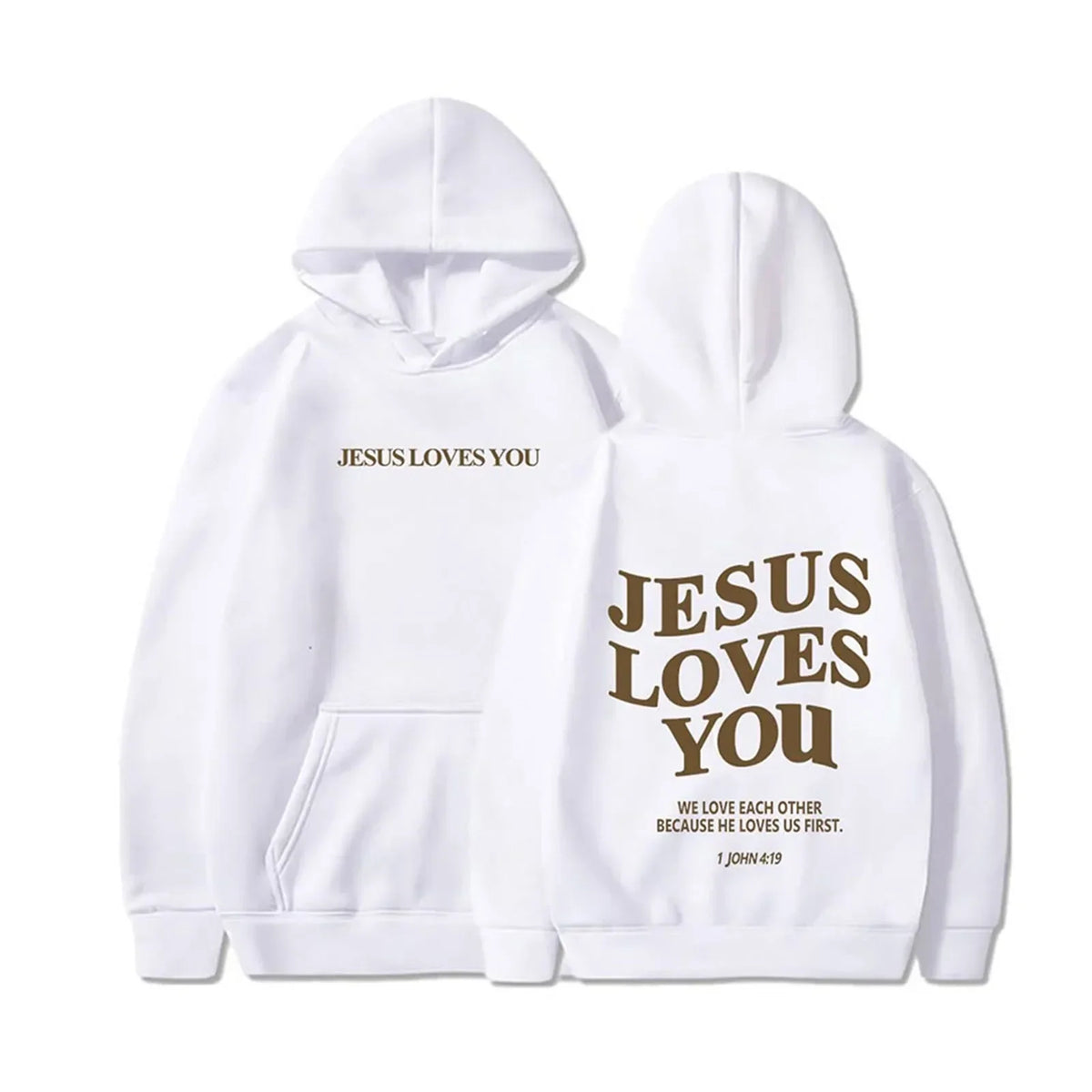 Jesus Loves You Print Fleece Pullover Hoodie - Unisex Casual