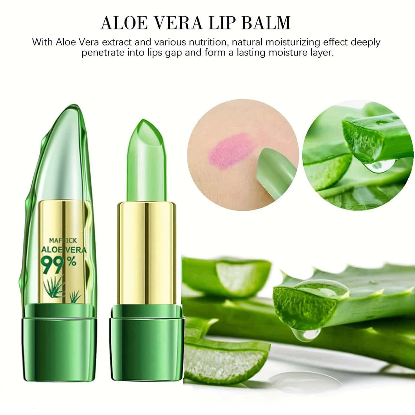 Aloe Vera Warm Change Lipstick for Long-Lasting Lip Protection, Moisturizing and Color Changing, Magical Color Change