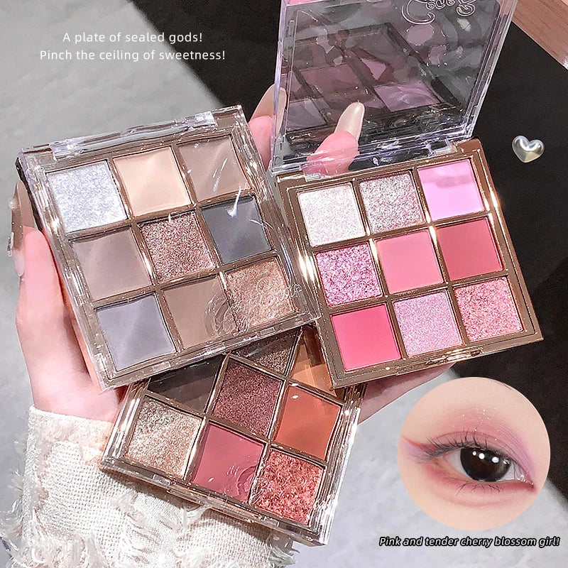Gege Bear 9 Color Eyeshadow Palette Matte Shimmer Glitter Nude Neutral Tones Luminous Fantasy All-in-One Makeup