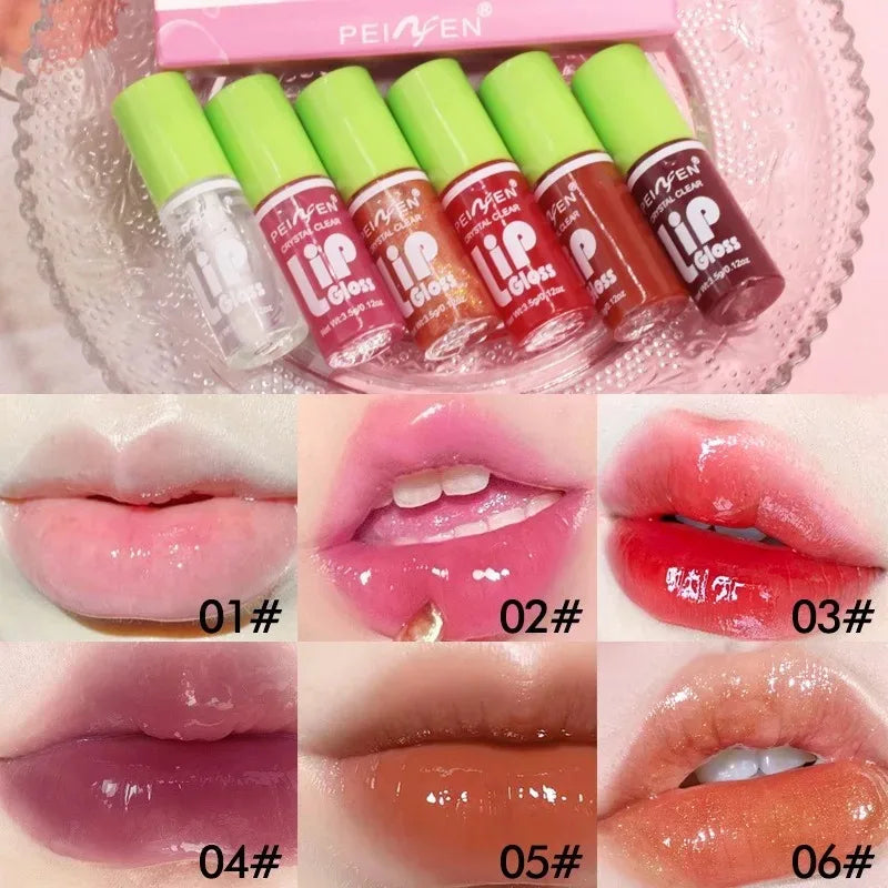 6Pcs Moisturizing Lip Gloss Transparent Lip Oil Hydrating Lip Glaze Lip Plumper Hydrating Make Up Liquid Lipstick Lips Cosmetics
