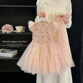 2026 New Summer Party Dresses for Girls Children's Elegant Fashion Mesh Flying Sleeves Sequined Tank Top Princess Skirt S3069