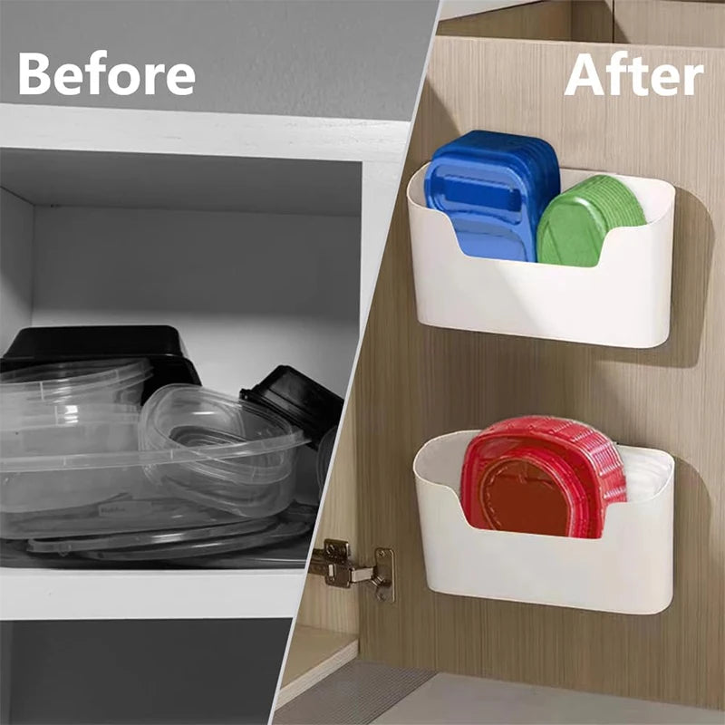 Estante adhesivo de almacenamiento montado en la pared de la cocina, caja de almacenamiento multifuncional para puerta de gabinete, estante de cajón debajo del fregadero, organizador de baño