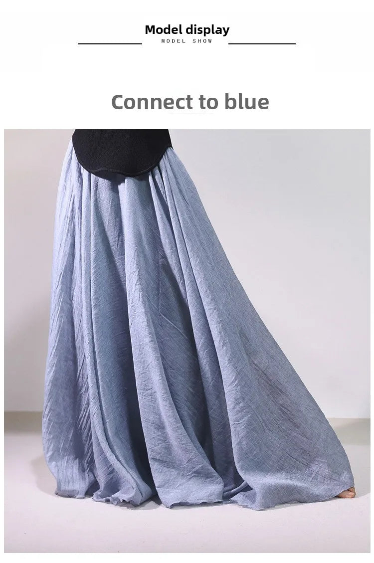 New In 2026 Spring Summer Woman Cotton Linen Midi Skirt Solid Color Loose Flared Pleated A-line Skirt Female Sweet Elegant Skirt
