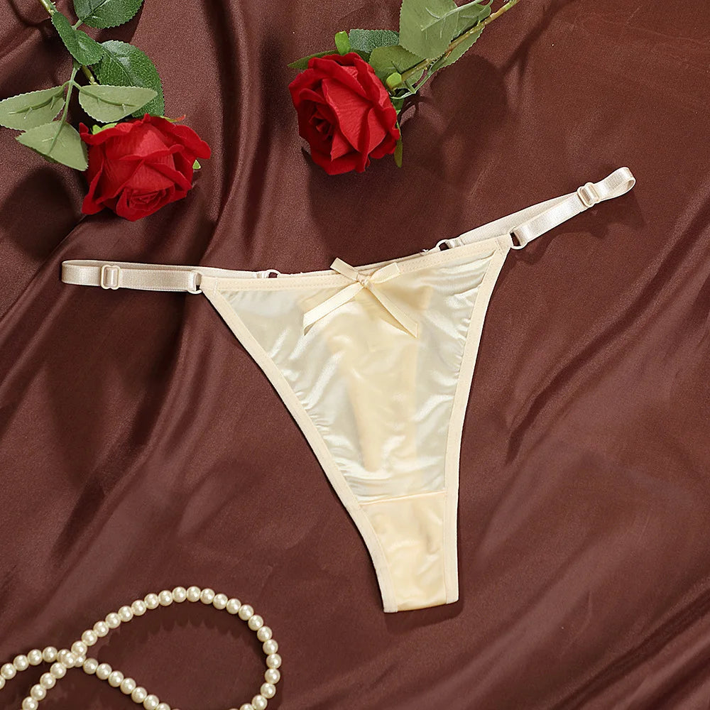 Sexy Satin Adjustable Girls G-Strings Pants Comfort Low Rise Bow Briefs Underwear Seamless Thong for Women Женские Трусы