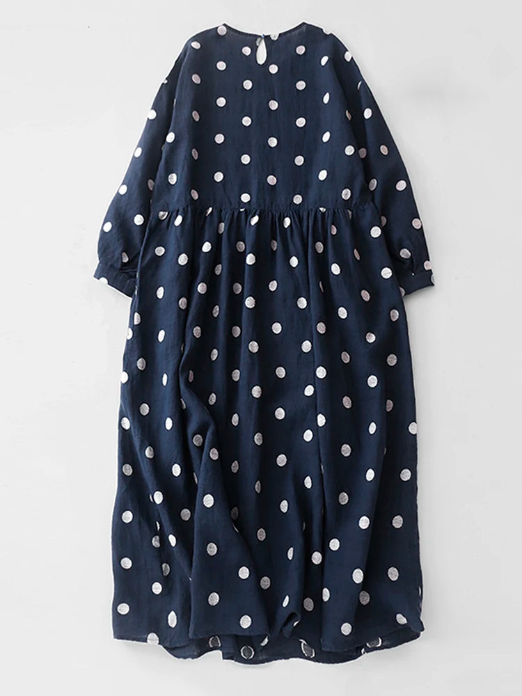 Cotton Vintage Polka Dot Dresses For Women New Korean Long Sleeve Loose Casual Dress Vestidos Elegant Clothes Spring Autumn 2026