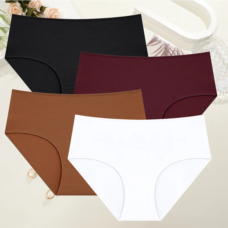 Plus Size Womens Comfort Cotton Panties Set High Waist Seamless Breathable Underwear 4 Pack S To 2XL