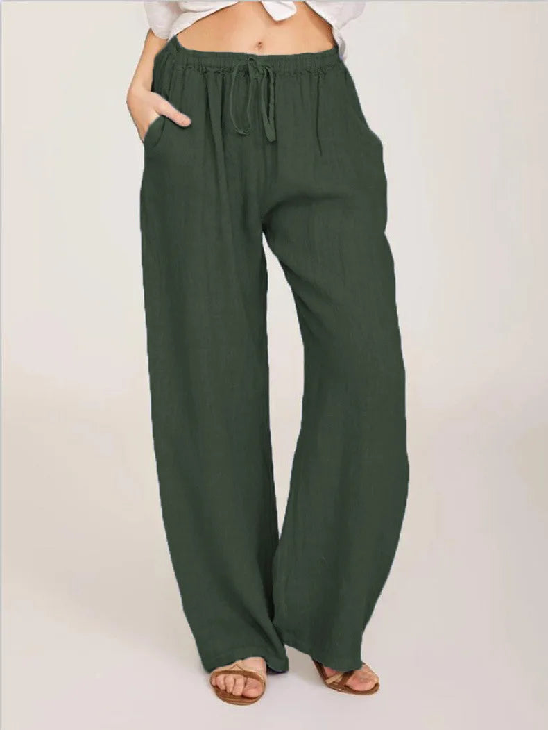 Wide Leg Linen-Blend Casual Pants | Loose Fit Women's Trousers