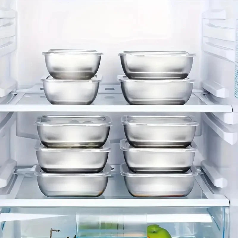 5 recipientes apilables de acero inoxidable para preparación de alimentos para refrigerador y almuerzo, ideales para preparación de comidas, viajes y almacenamiento en cocina