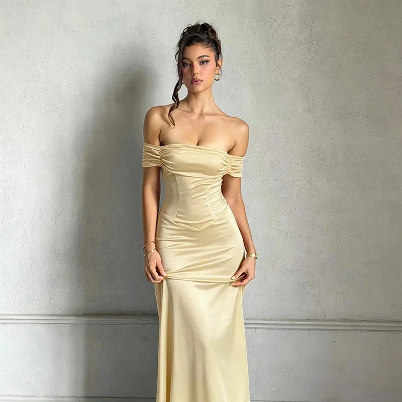 Off Shoulder Bodycon Long Dress Sexy Hip Hugging Party Evening Gown Mermaid Split Slim Club Cocktail Dress Women Red Elegant