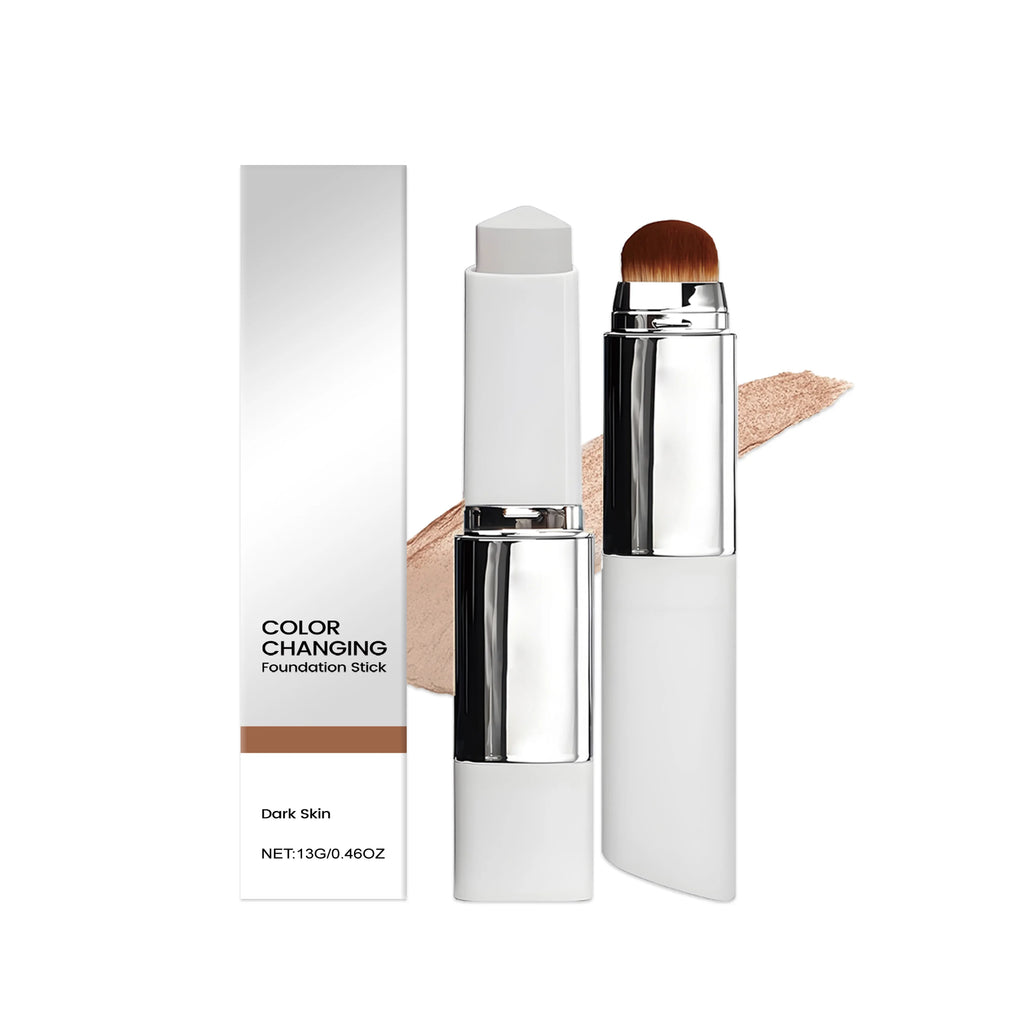 Color Changing Foundation Stick with Makeup Brushes 2 in 1 Lasting Waterproof Matte Finish Lightweight High Coverage Makeup Base