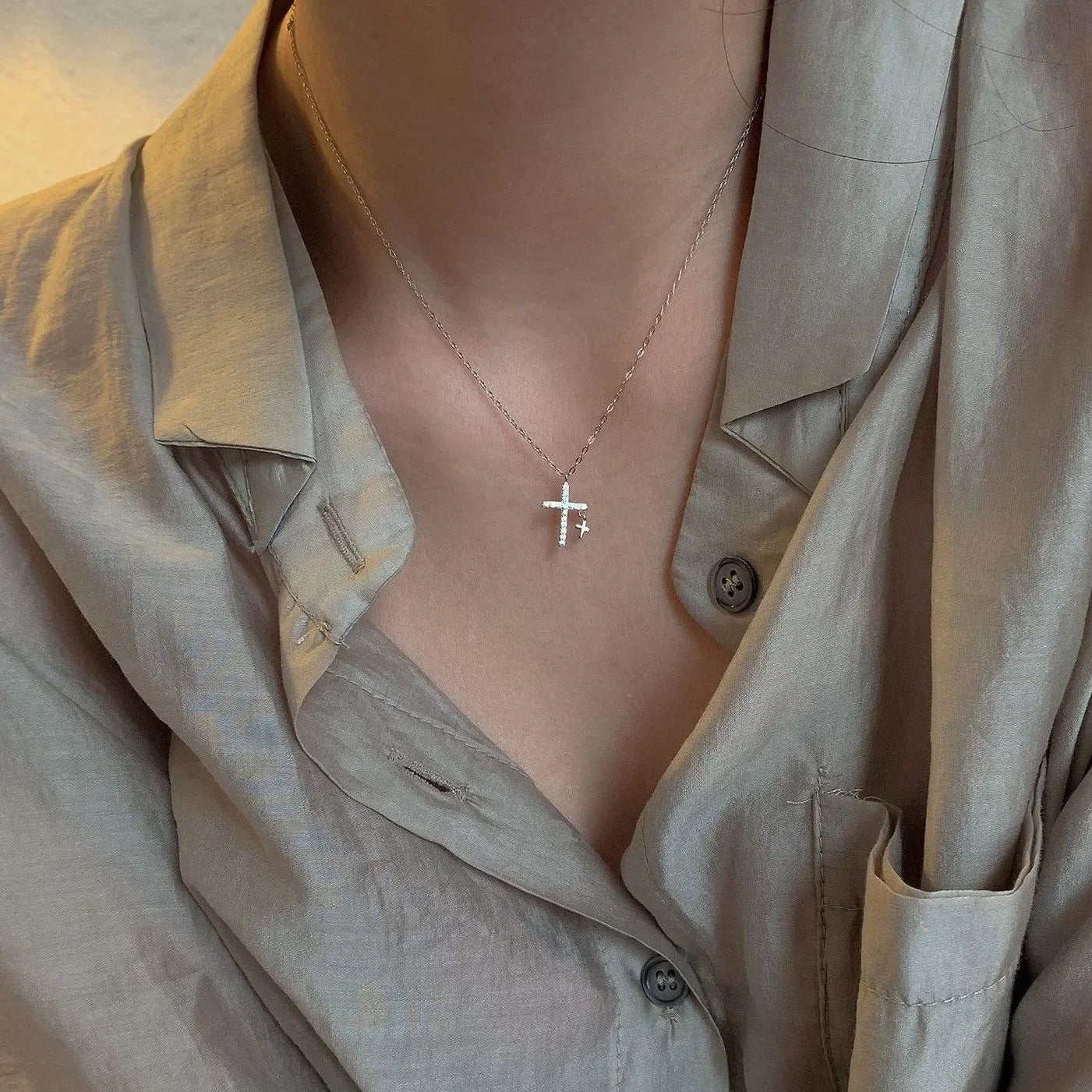 Fashion Cross Pendants Silver Color Clavicle Chain Choker Jesus Cross Pendant Necklace Jewelry For Men/Women'S