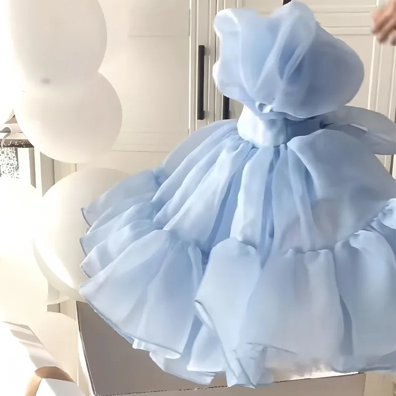 2026 Summer Girls Puff Sleeve Mesh Princess Dresses Sweety Bow Kids Wedding Clothing 1-10years Old Baby Girls Birthday Party Dre