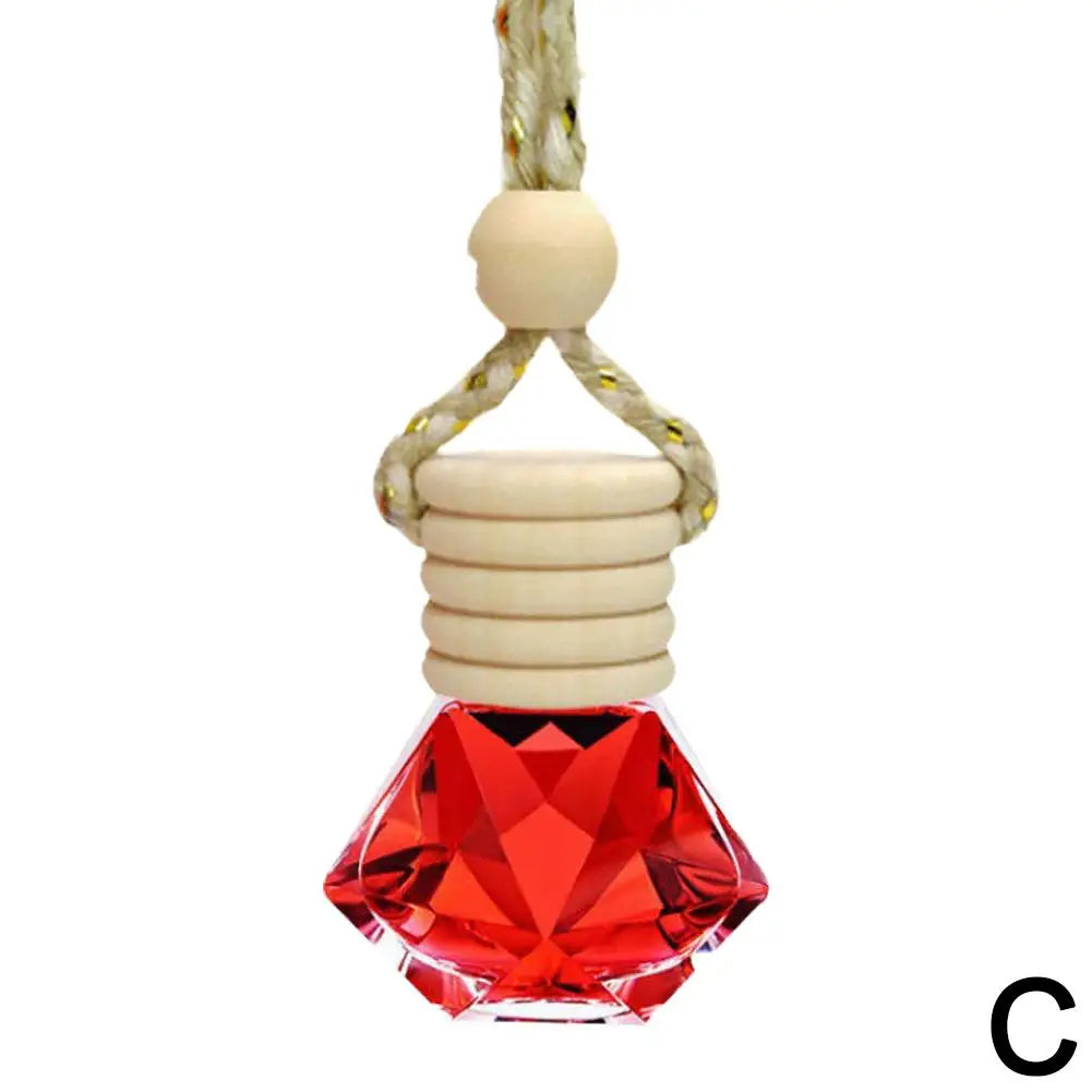 Car Hanging Perfume Bottle Glass Essential Oil Diffuser Refillable Air Freshener Wooden Cap Auto Decoration