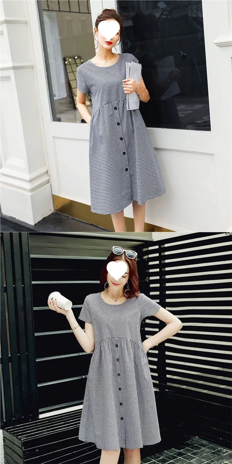 Black And White Plaid Summer Shirt Dress Women's Mid-Length Casual Outerwear Large Size Slimming Dress Artistic Retro Style