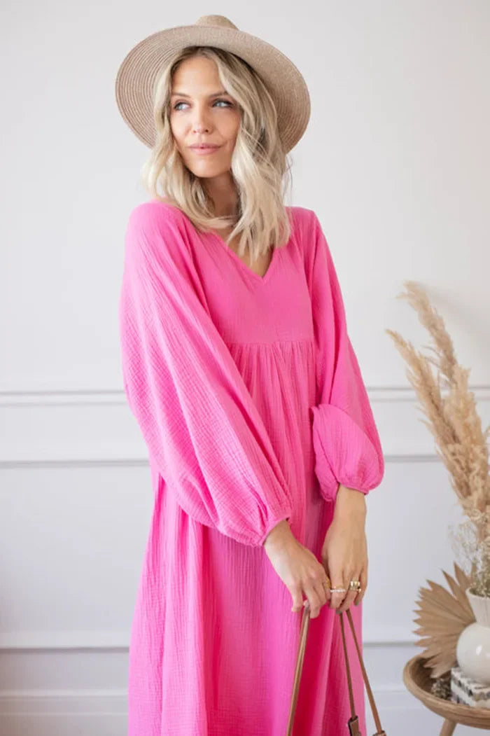100% Cotton Gauze Muslin Night Dress For Women Sexy V-Neck Long Sleeve Maxi Party Birthday Dress Beach Boho Sundress