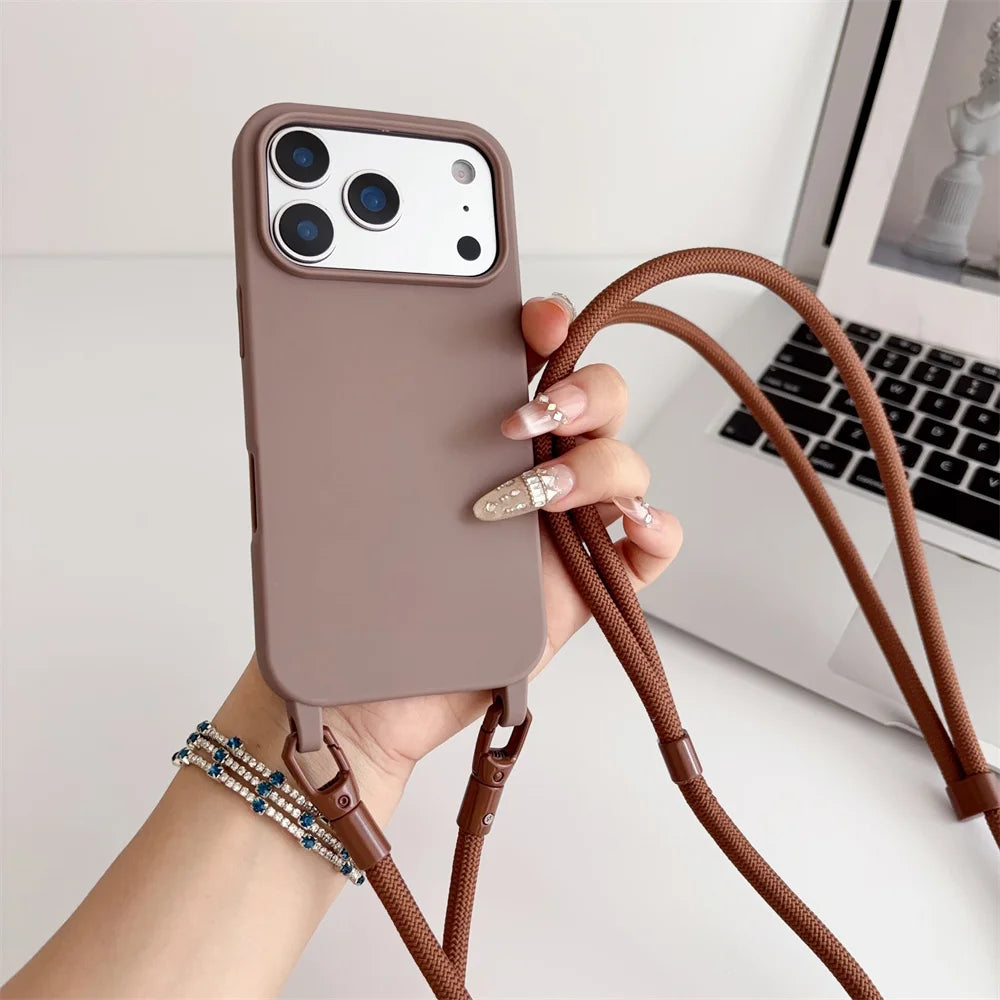 Silicone Crossbody Lanyard Case for iPhone - Shockproof Soft Cover
