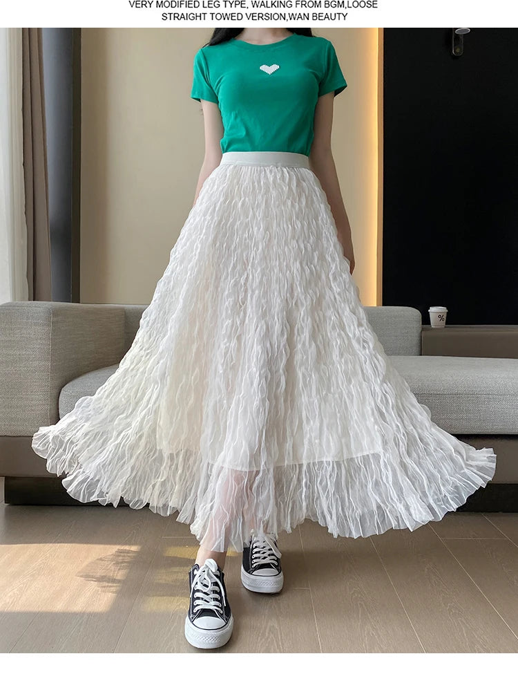 Elegant Pleated Midi Skirt, High Waist A-Line Flowy Maxi Skirts for Women, Soft Draping Skirt, Fairy Skirt for Spring Summer
