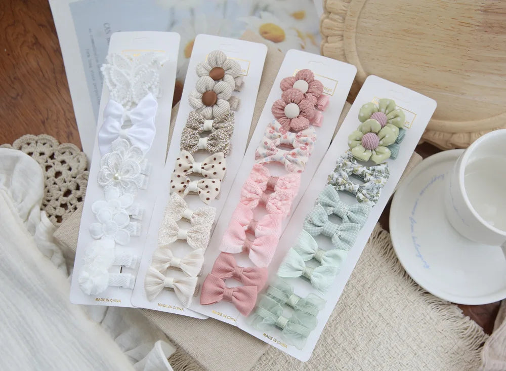 10pcs/Set Baby Hair Accessories for Girls Full Coverage Fabric Lovely Hair Clips Children's Headwear Bow Hair Accessories