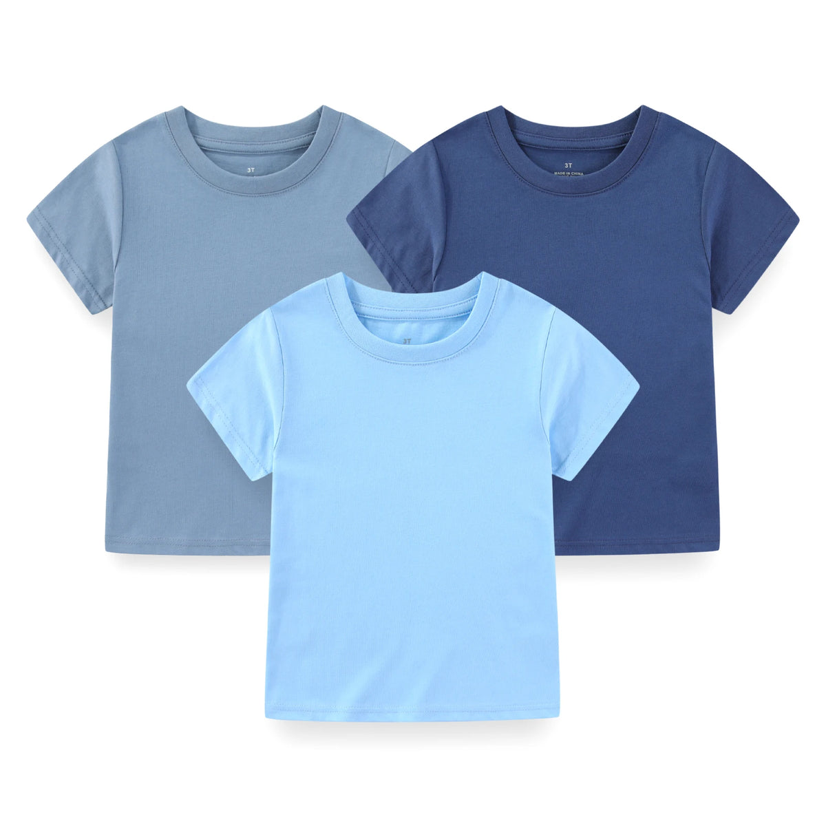 Kiddiezoom Kids' Solid Short Sleeve T-Shirts - 3-Pack Cotton Crew Neck