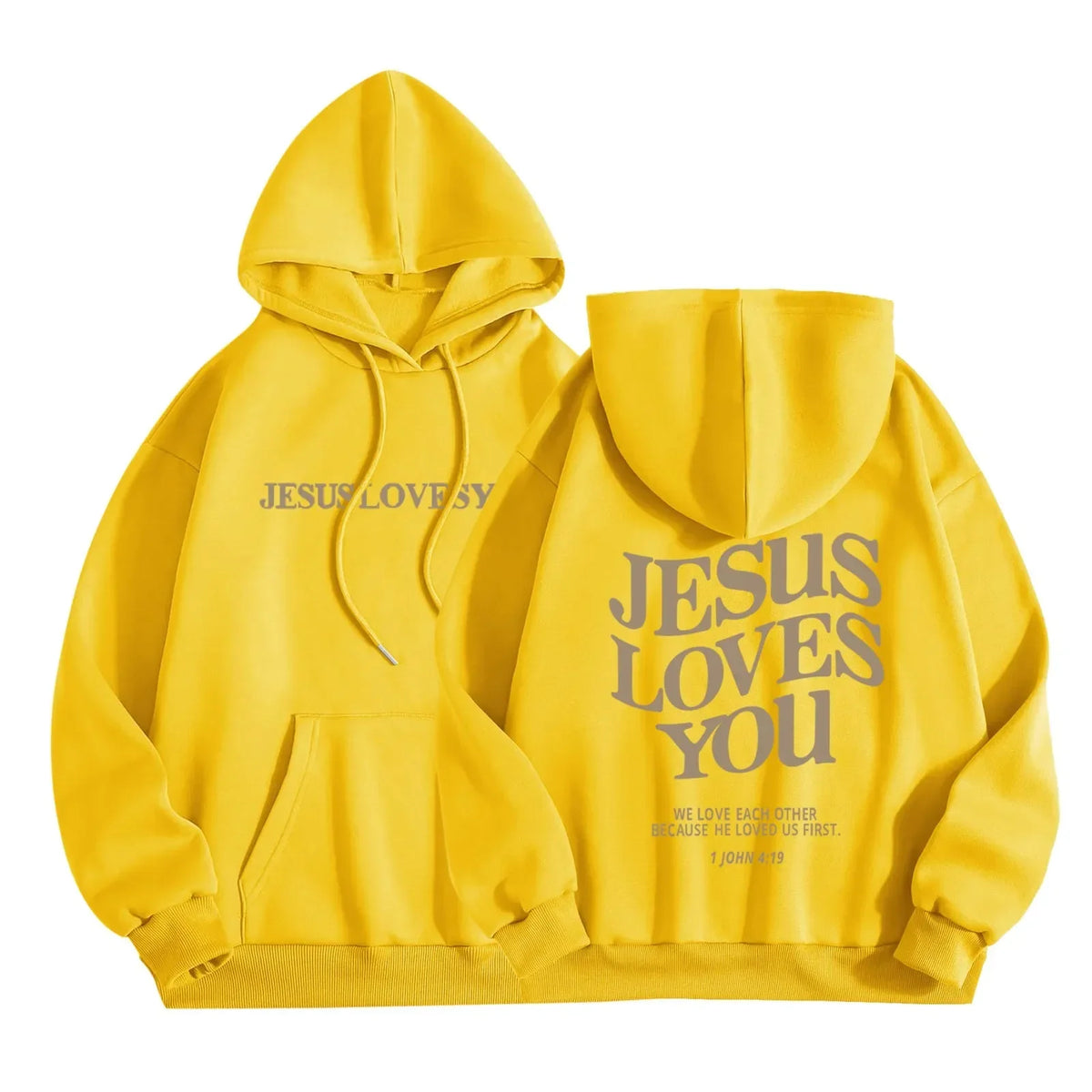 Jesus Loves You Print Fleece Pullover Hoodie - Unisex Casual