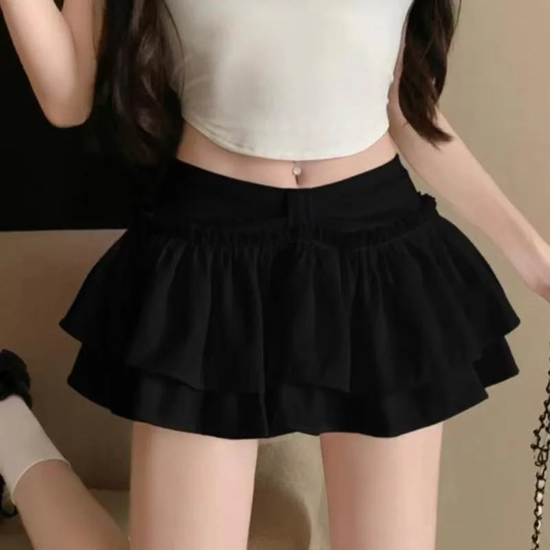 Japanese Y2k Cute Ruffled Plaid Skirt Subculture White Lace Cake Skirts Preppy Casual New Women Princess Puffy Skirts Mini Skirt