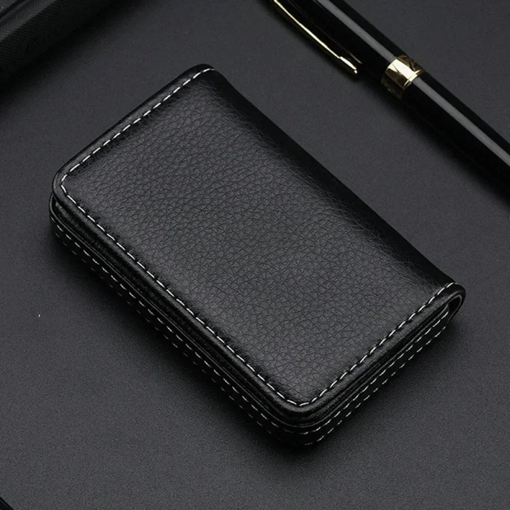 Sized Stitched PU Leather Credit High Quality Card Holder Visiting Business Card Case Wallet with Magnetic Shut for Men & Women