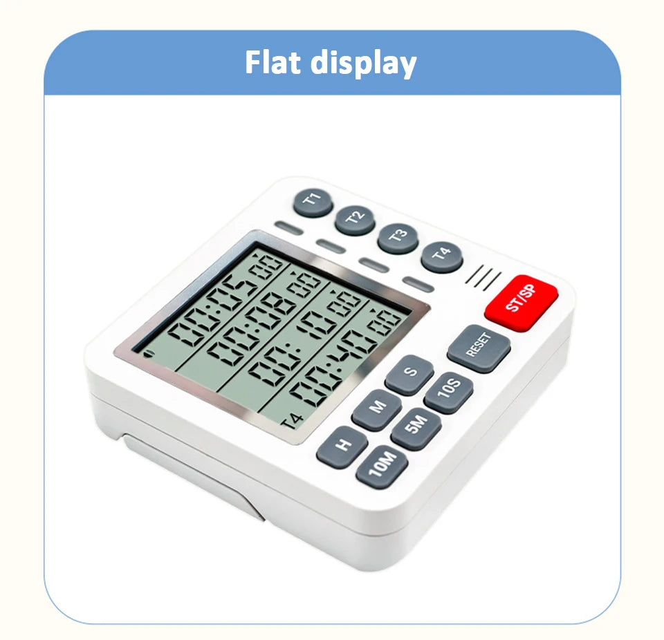 Magnetic Kitchen Timer 4 Channels Four Sets of Timing Large LCD Display Digital Cooking Countdown Timer Home Kitchen Accessories