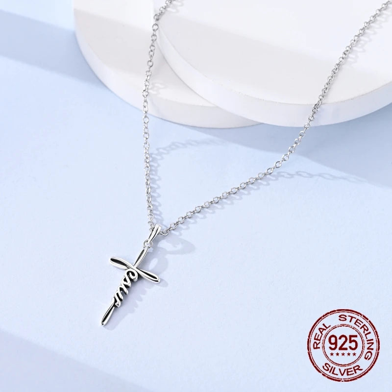 925 Sterling Silver Cross Pendant Necklace Minimalist Letter Dainty Jewelry For Women'S Girls Daily Wear Birthday
