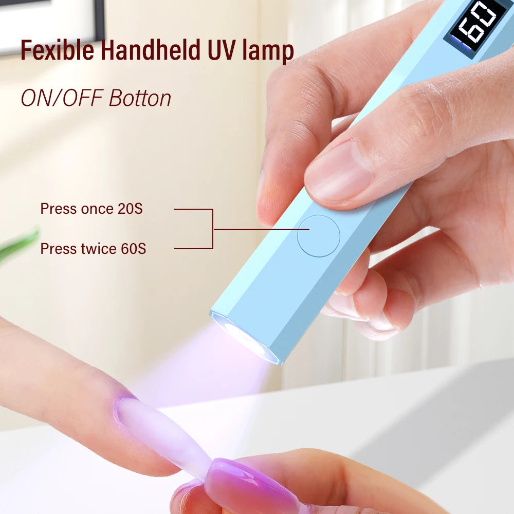 YIKOOLIN Portable Rechargeable UV LED Nail Dryer Mini Gel Polish Curing Lamp 2 Timing Modes USB Charging Manicure Tool Home Use