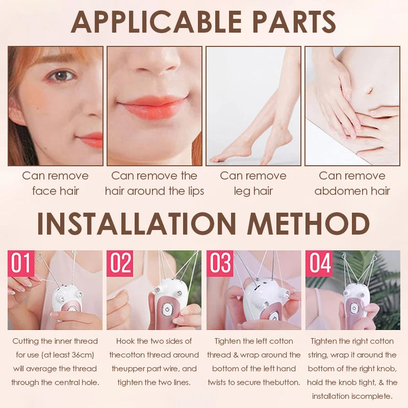 Electric Threading Epilator Women Painless Facial Body Hair Remover Cotton Thread Portable for Face Leg Arm Body Free Shipping