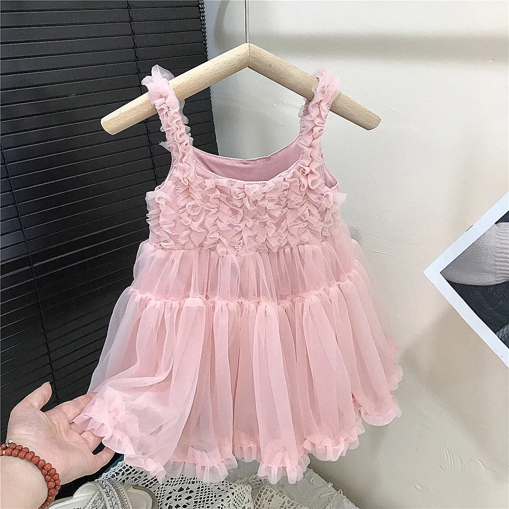 Girls' Summer New Dress Children's Cute Suspender Princess Dress Girl Baby Thin Casual Mesh Dress Fashion
