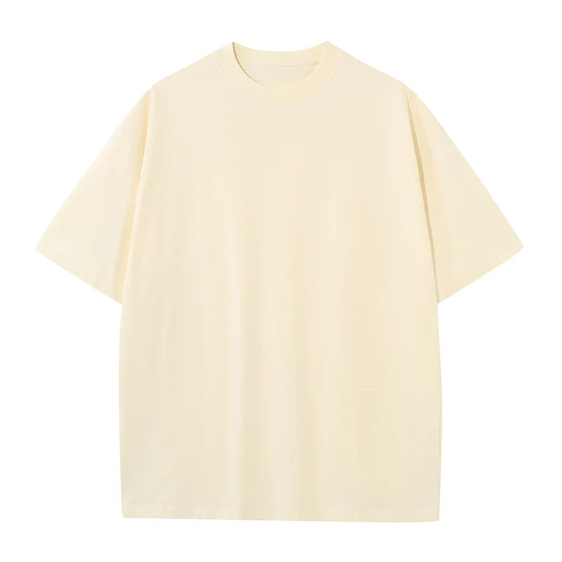 Mens Oversized 230Gsm Heavyweight Cotton T Shirt Short Sleeve Solid Colors Green White Black