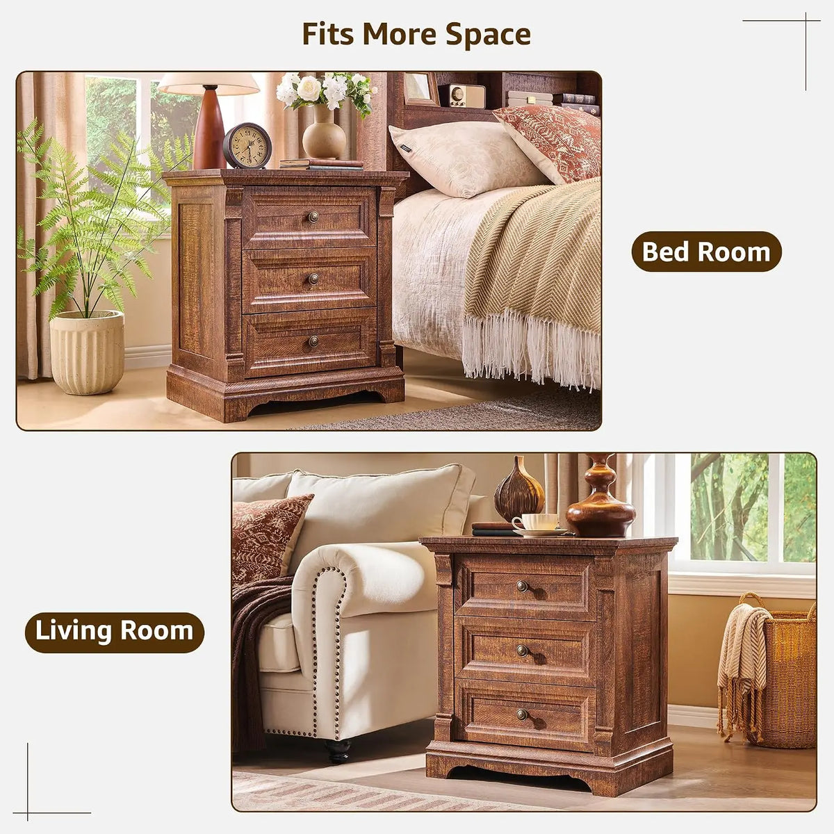 26" Tall Nightstand With Charging Station, 23.6"W End Table W/Roman Column, Customized