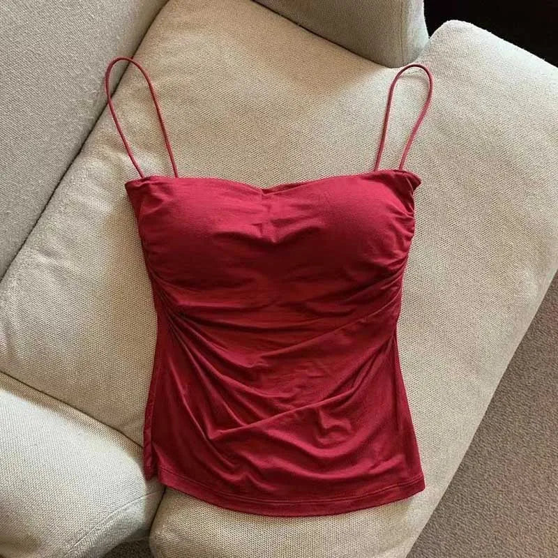 Built In Bra Camisole Tank Top For Women With Medium Stretch Cropped Sleeveless Vest