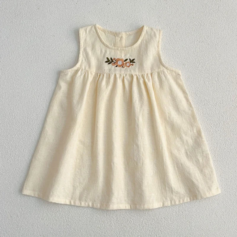 Girls Birthday Party Sisters Outfits Summer Green Apricot Floral Embroidery Sleeveless Bodysuit Vest Dress Baby Clothes H037