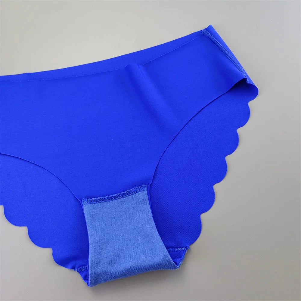 3Pcs/set Ruffle Cut Ice Silk Seamless Underwear Women Plus Size Thin Panties Drop Waist Hip Lift Briefs Female Underpants