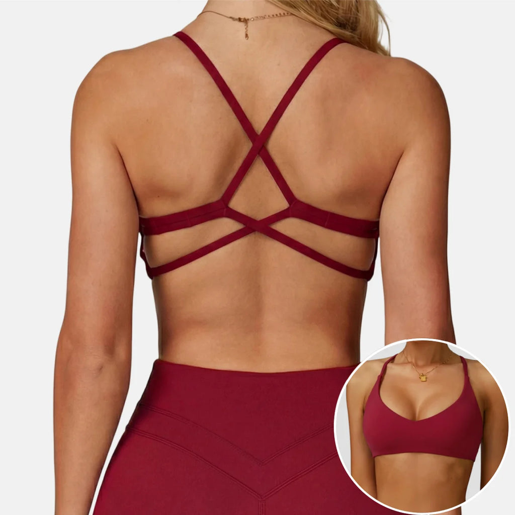 Solid Color Comprehensive Training Yoga Bra Women Fitness Bra Cross Back Sport Underwear Gym Top Hollow Back Push Up Chest Pad
