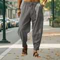 New Men Cotton Linen Pants Summer and Autumn Solid High Waist Wide-Leg Trousers Male Loose Hemp Casual Breathable Sports Pants
