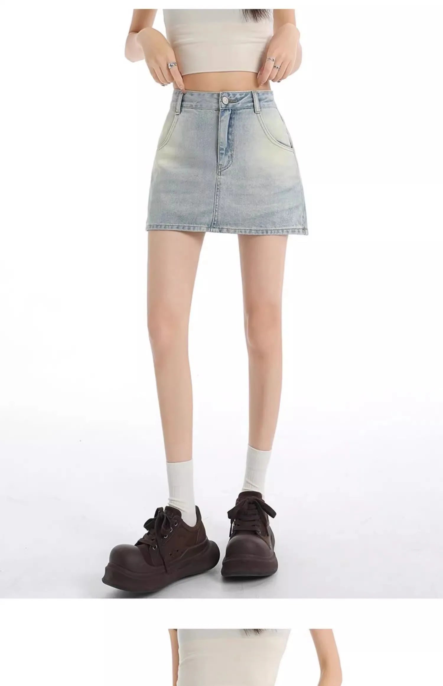 Retro American Washed Slim Fit Denim  Skirt Women Summer Hot Girl High Waist Bodycon Anti Exposure a Line Half Body Skirt