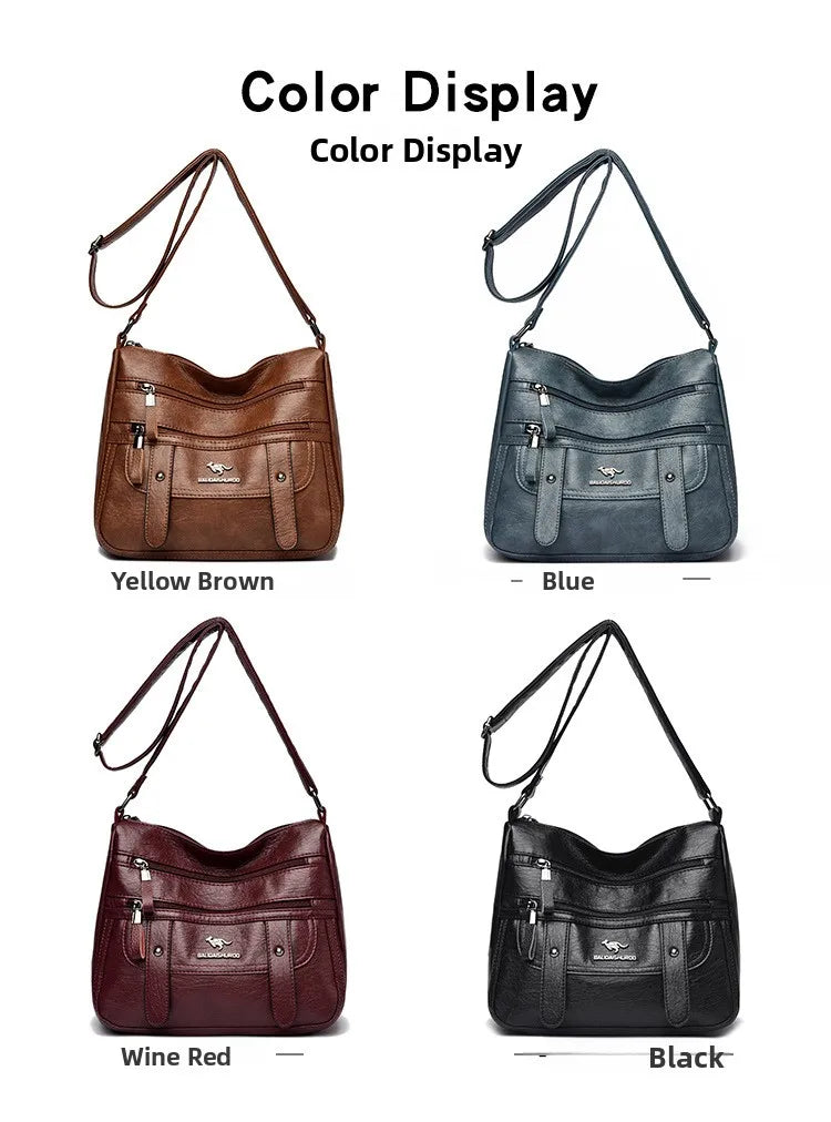 Trendy Women's Soft Leather Shoulder Bag Large Capacity Diagonal Crossbody Bag Street Style Matron Bag Fashionable All-Match