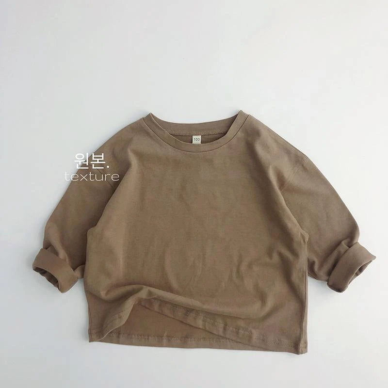 Autumn New Solid Color Children's Cotton T-shirt Long Sleeved Boys and Girls Top Fashion Children's Wear Baby T-shirt