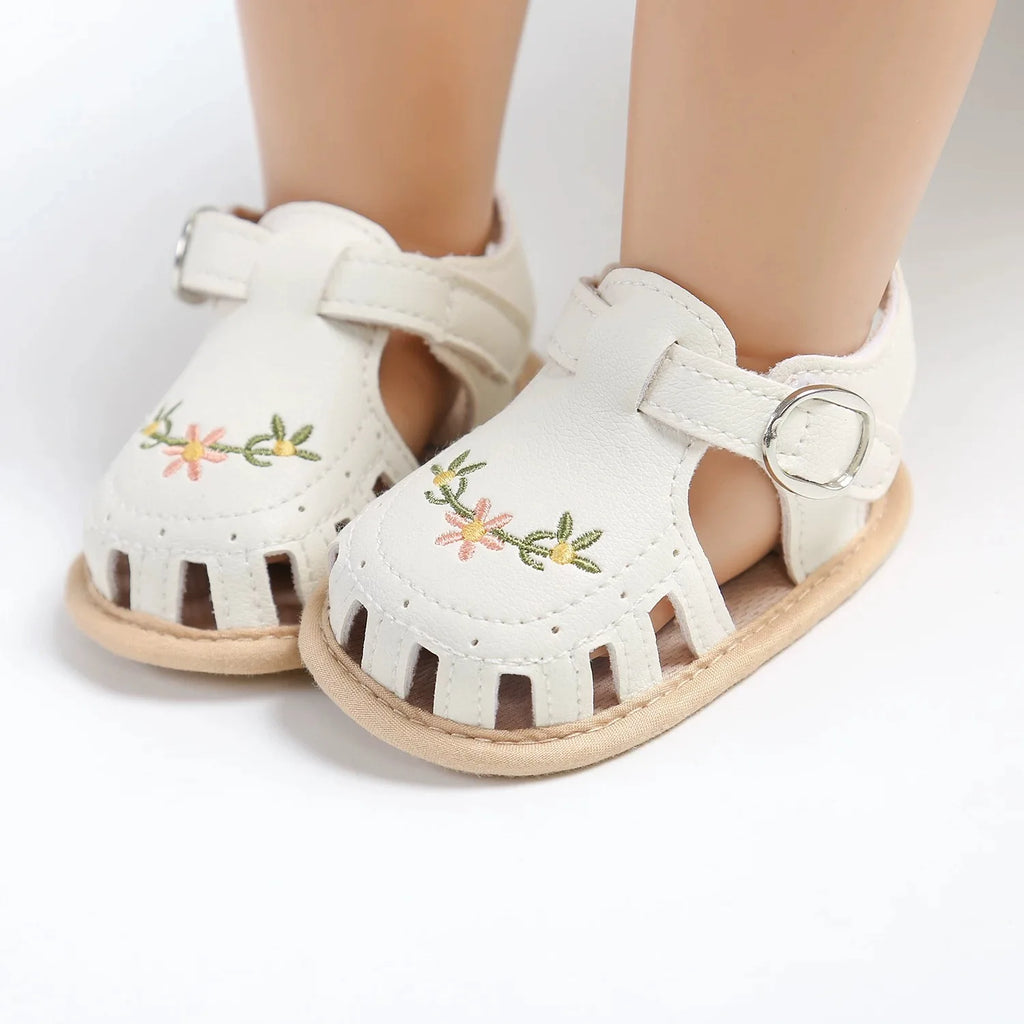 Infant Baby Girls Beach Sandals Flats and Soft Sole Non-slip Flower Princess Wedding Dress Walking Shoes for Newborn Baby