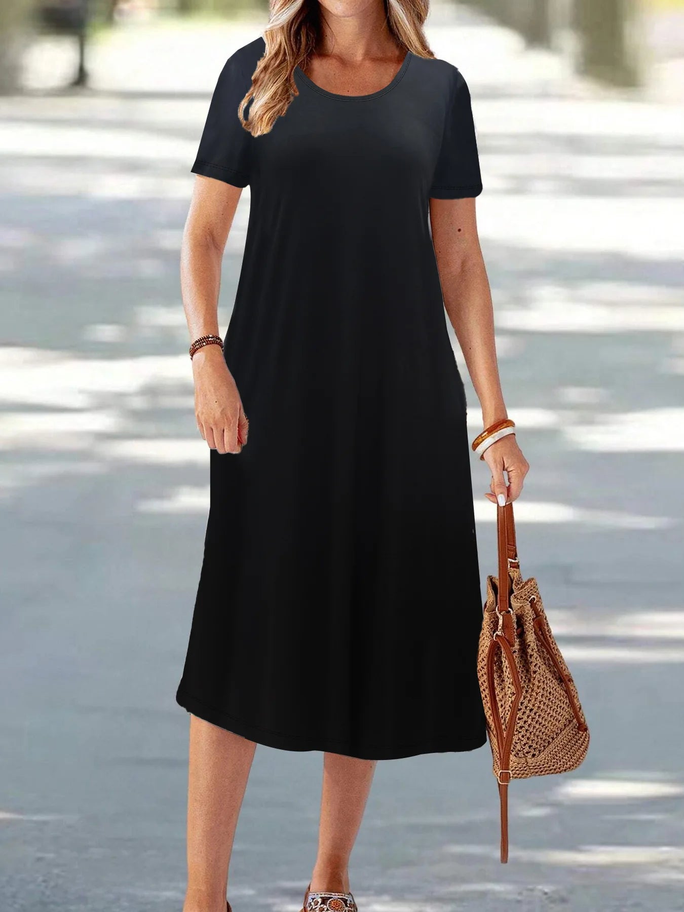 Casual Versatile High Quality round Neck T-Shirt Dress Fashionable Trendy Polyester Long Skirt Elegant Style All-Match Design